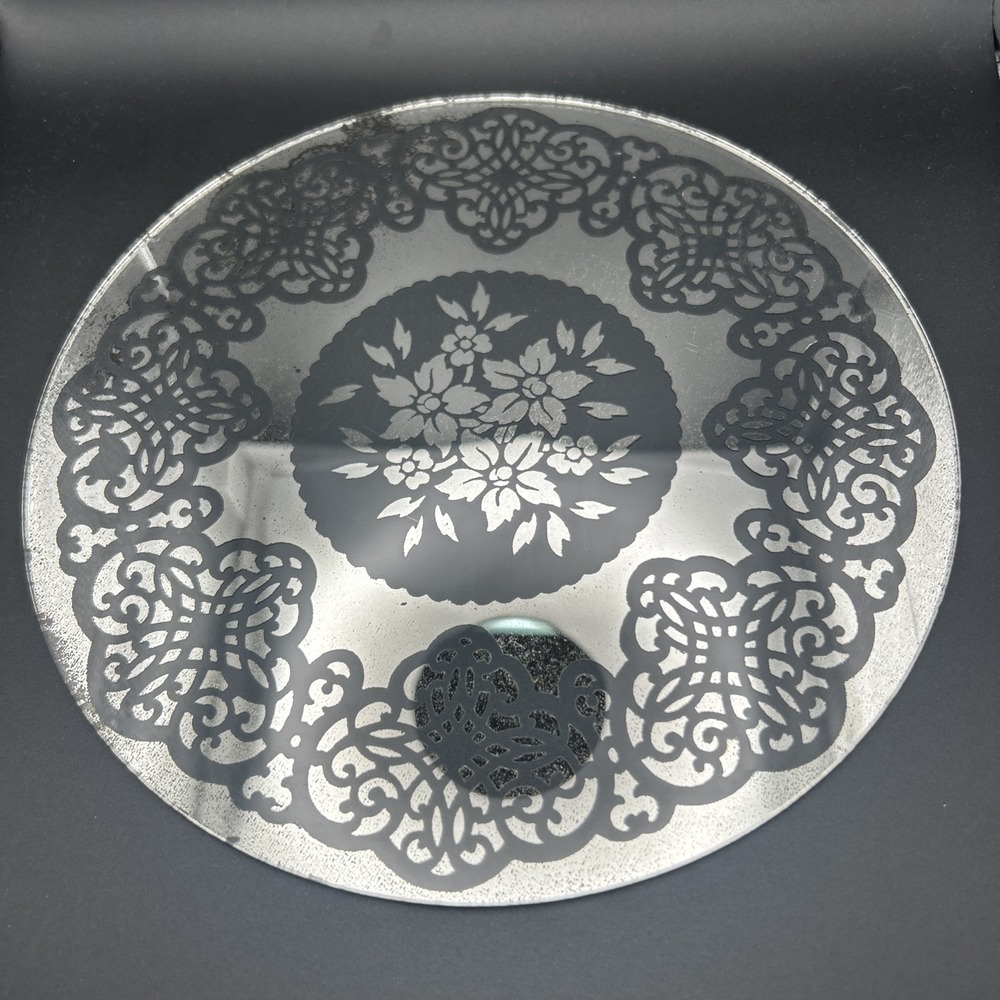 Antique glass mirror top tray for vanity floral 70s 80 Cottage Core Grandma